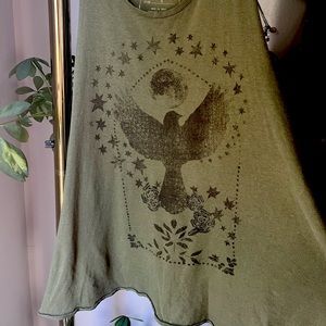 Free people Flow tank, olive green with mystical raven and moon
